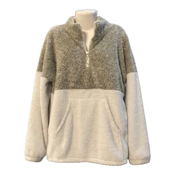 Coco & Main Women's Multicolor Sherpa Fleece 1/4 Zip Pullover Front Pocket SZ XL - Picture 3 of 8